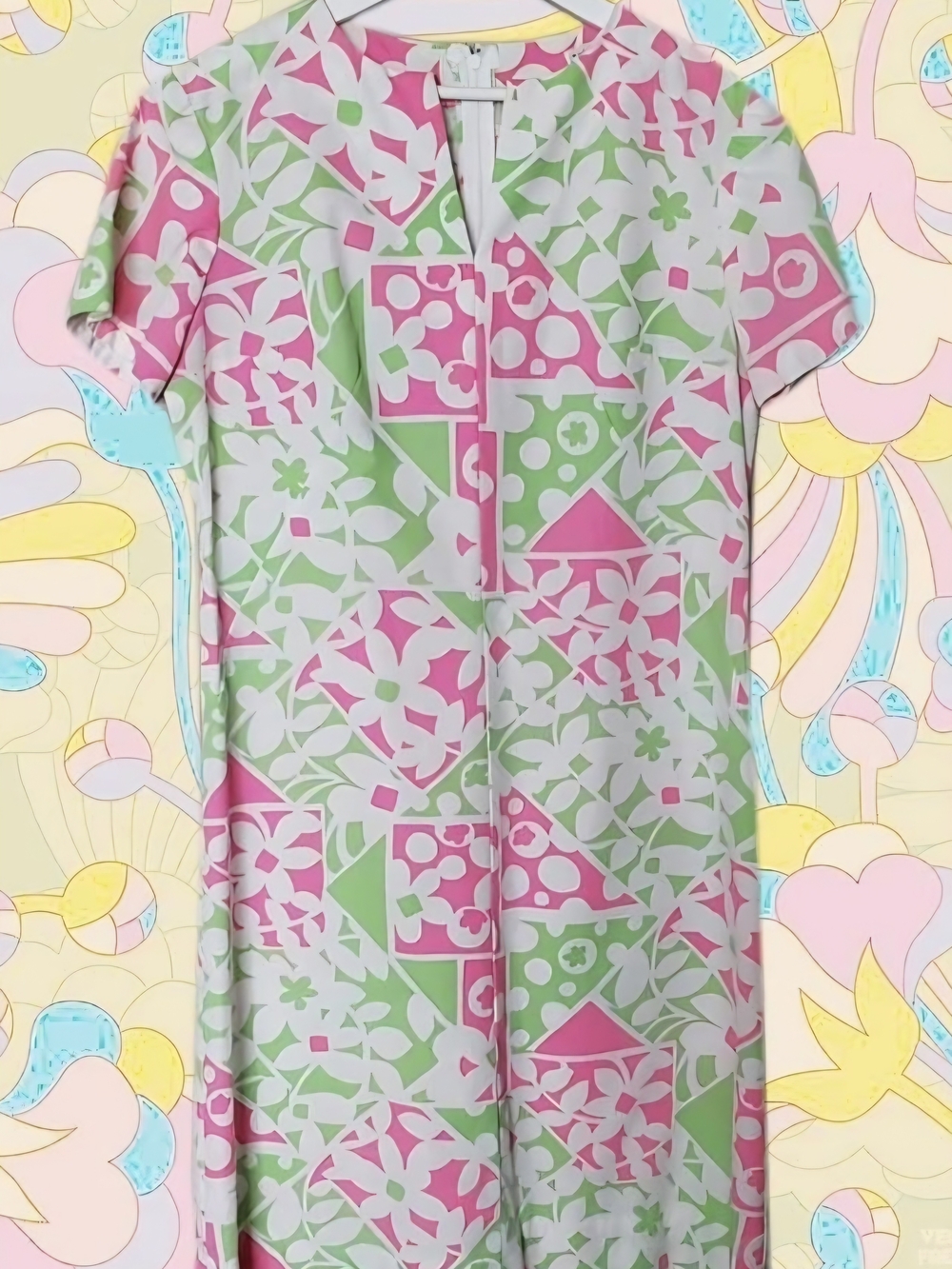 Vintage Pink & Green Geometric Day Dress